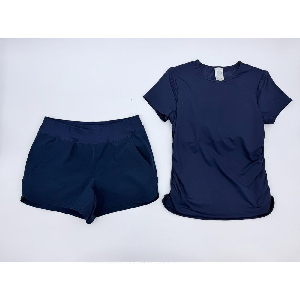 Lands End Women Navy Modest Swim Top Shorts Lined Size 4 Beach Shirt Bra